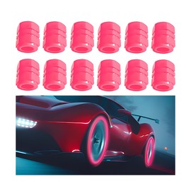 KHGUZ 12PCS Luminous Car Tire Valve Stem Caps, Fluorescent Leakproof Auto Tire Air Valves Stem Cover, Illuminated Vehicle Tire Air Caps Protector, Universal for RV, SUV, Truck (Pink)