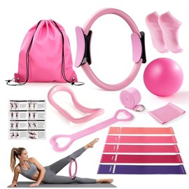 GOMITA 13 En 1 Pilates para Mujer,Que Incluye Una Pelota de Yoga,Bandas de Resistencia y Un Aro de Pilates,Ideal para Principiantes.Moldea Todo el Cue