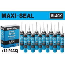 LAUCO Maxi-Seal Black Polyurethane Windshield Adhesive with Fast Curing Non-sag Formula - 10.5oz Tube + ﻿Applicator Tip﻿ - High Bond Strength Window Sealant Compound (12 Pack)