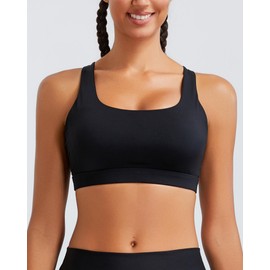 RUNNING GIRL High Impact Sports Bras for Women, Racerback Adjustable Straps Sports Bras for Women with Sewn in Pads_WX3106_Black_S