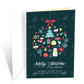 Merry Christmas Card For Nephew | Made in America | Eco-Friendly | Thick Card Stock with Premium Envelope 5in x 7.75in | Packaged in Protective Mailer | Prime Greetings