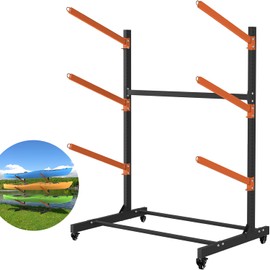 3 Levels Kayak Storage Rack, Heavy Duty Freestanding Sup Storage Stand, Storage Rack for Kayaks, SUPs, Canoe and Paddleboard for Indoor, Outdoor, Garage, Shed, Dock…(Wood)