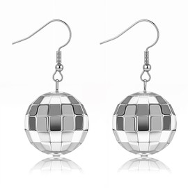 TIESOME Disco Ball Earrings, Glitter Accessories Women, Funny Earrings, Retro Disco Costume Women, Party Accessories, Earrings Disco Ball Silver, Disco Outfit Women, Accessories Women, Disco Costume