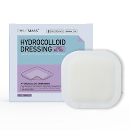 Pointmass Hydrocolloid Wound Dressing 4" x 4", 1.2mm Thick Hydrocolloid Bandages with Border 0.3mm, Fast Healing for Acne Breakout, Bed Sores, Burn, Ulcer and Blisters, Sterile and Waterproof, 5 Pack