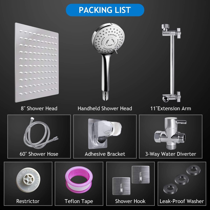 Shower Head Combo,8 Inch High Pressure Rain Shower Head with