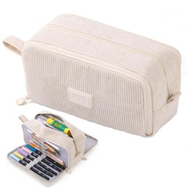 VICDUEKG Pencil Case with 3 Compartments Pencil Case Large Capacity Pencil Case Pencil Case, beige, simplicity