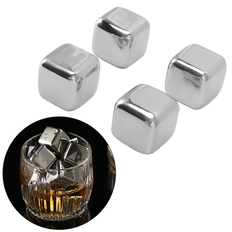4Pcs Stainless Steel Ice Cubes Reuseable Polishing Beverage Chilling Stones