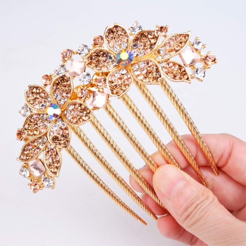 Sankuwen Women Rhinestone Inlaid Flower Hair Comb Hairpin Barrette Accessory,Also
