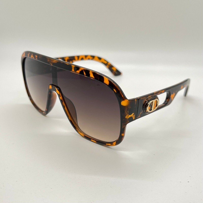 Women Sunglasses Fashion Designer Oversized Tortoise Frame Brown Lens Shield