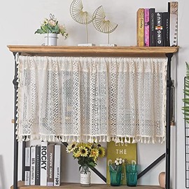 Sutuo Home - Cortina corta de encaje bohemio beige para cortinas de ventana de cocina sobre el fregadero, cenefa vintage chic de ganchillo, bohemia, semi traslúcida, estilo granja rústica hecha a mano