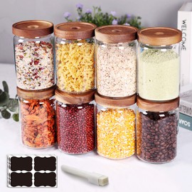 SAIOOL Stackable Kitchen Canisters Set of 8,High Borosilicate Glass Cylinder Airtight Food Storage,Durable and sort out the tea, flour, candies, grain easily and clearly