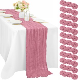 12 Pieces Dusty Rose Cheesecloth Table Runner 10FT Pink Runner for Tables Gauze Fabric Boho 35 x 120 Inches Long Table Runner Decoration Rustic Sheer Runner for Wedding Baby Birthday Party Dusty Rose