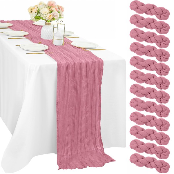 12 Pieces Dusty Rose Cheesecloth Table Runner 10FT Pink Runner
