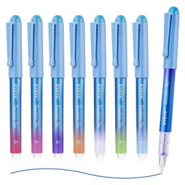 EYEYE Disposable Fountain Pens for Writing, Medium Point Stainless Steel Nib, Pack of 8 Assorted Colors