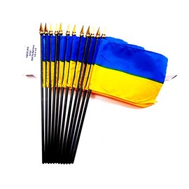 Made in USA!! Box of 12 Ukraine 4"x6" Miniature Desk & Table Flags; 12 American Made Small Mini Ukrainian Flags in a Custom Made Cardboard Box Specifically Made for These Flags