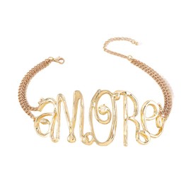 COLORFUL BLING Hip Hop Love Choker Necklace for Women Punk Chunky Gold Plated Love Heart Letter Collar Necklace Statement Jewelry Birthday Gifts-Gold 1