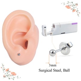 Firstomato 2PCS Disposable Ear Piercing Kit Ear Piercing Gun Self Use Ear Piercings Kit Cartilage Piercing Gun with Hypoallergenic Earrings(3mm Ball,Silver)