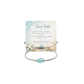 To My Soul Sister Sea Glass Bracelet For Women, I Am Deeply Grateful To Have You In My Life Unbiological Sisters Adjustable Statement Friendship Minimalist Beach Gift Jewelry (To My Soul Sister)