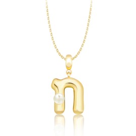 Milan Chiva Bubble Initial Letter Necklaces for Women 14K Gold Plated Puffy Tiny Letter N Necklace Pendant Dainty Adjustable Chain Trendy Choker Jewelry MNS-1024GD
