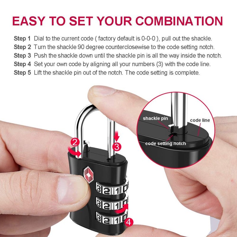 ZHEGE Suitcase Locks TSA Approved, 3 Digit Luggage Locks with