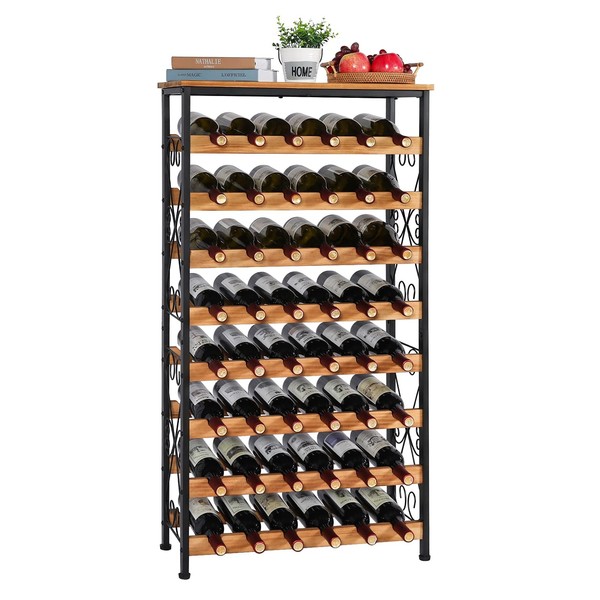 48 Bottles Floor Wine Rack with Wood Top, Freestanding Wine