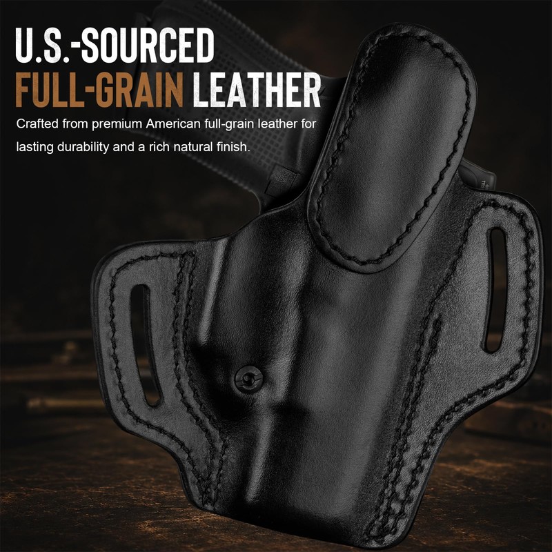 Leather OWB Pancake Holster for G19/G17 Gen 3-6, Optic Ready,