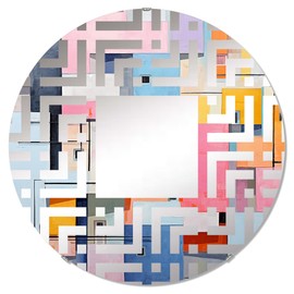 DesignQ Harlem's Pop Art Building with Geometric Shapes II - City Buildings Maze Cityscapes - 24 Inches - Round Wall Mirror for Bathroom, Bedroom, Entryway, Living Room, Vanity Room and Modern Décor
