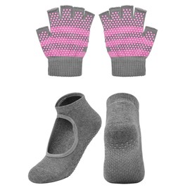 Cosmos Non-Slip Yoga Gloves and Socks Set Pilates Socks & Gloves Set for Women, Barre, Ballet, Bikram Training & Workouts (Gray)