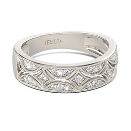 Jeulia Womens Wide Eternity Ring Wedding Band, Milgrain Round Cut 18k White Gold Plated Eternity Band Ring Romantic Birthday Anniversary Valentine's Day Jewelry with Gift Box, Sterling Silver, jeulia