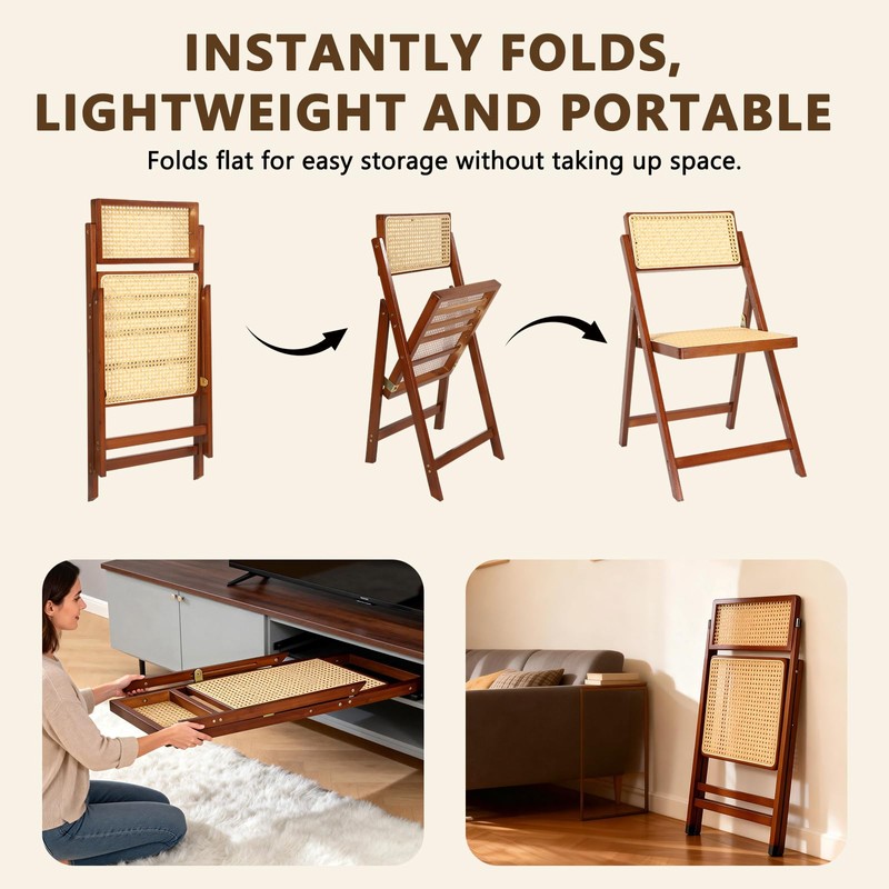 Rattan Dining Chairs Walnut Natural Resin Rattan Chair Foldable 2