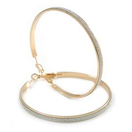 60mm D/Large Hoop Earrings/Gold Tone Metal with Glitter Effect