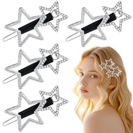 4Pcs Star Hair Clips Hollow Star Hair Clip Star Clips Hair Non-Slip Metal Geometric Hairpin, Elegant Rhinestone Hair Barrettes for Women Lady Girls Styling Hair Accessories Silver Star Hair Clips