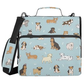 Cute Puppy Dog Binder Bag 3 Ring zipper with Handle Shoulder Strap for School Work Office Organizer Storage Case