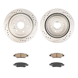 KAX Rear Brake Kit, Drilled and Slotted Brake Rotors, Ceramic Brake Pads | Fits SRX 2010-2016, 9-4X 2011, Automotive Replacement Brake Kit