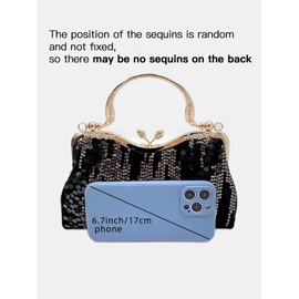 lapulio Vintage sequined velvet evening bag flower hardware handbag suitable for banquet wedding party formal occasions