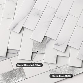 BeNice Kitchen Backsplash Peel and Stick Tile Stickers 3D Brick Matte,Linear Mosaic Sticky Tiles for Bathroom Shower Wall Fireplace Surround(10pcs Brown)