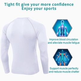 White Compression Shirts Long Sleeve Men Cool Dry Athletic Workout Running T-Shirts Tops Sports Baselayer Undershirts
