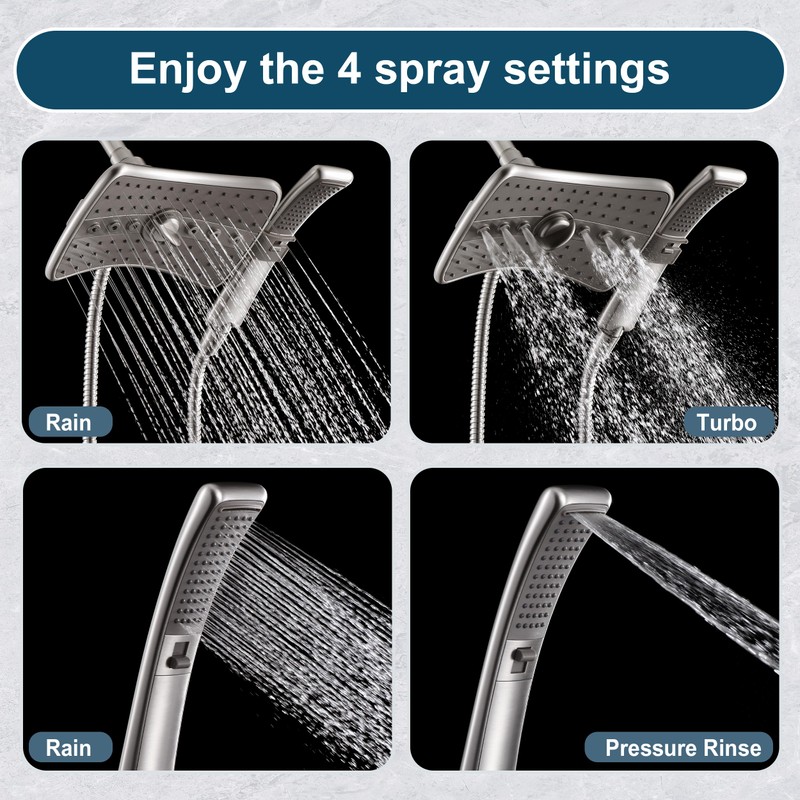 BRIGHT SHOWERS High Pressure Brushed Nickel Shower Heads Combo with