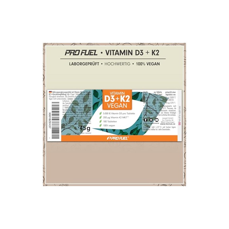Vitamin D3 K2 Vegan - 540 Tablets with 5000 IU