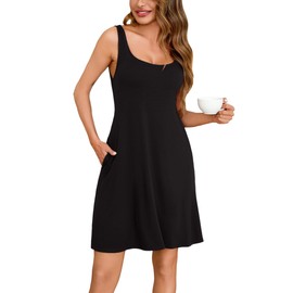 Bresdk Women's Nightdresses Sleeveless Nighties Soft Cotton Loose Fit Ladies Nightwear U-Neck Chemise Sleepwear(Black,M)