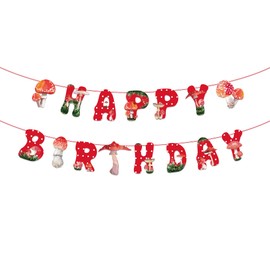 Mushroom Happy Birthday Banner Mushroom Decorations Watercolor Mushroom Happy Birthday Banner Mushroom Banner for Baby Shower Kids Forest Plant Theme Party Supplies, Mushroom Birthday Party Supplies