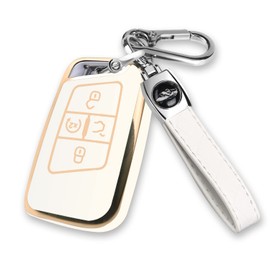 MILD EAST for Volkswagen Key Fob Cover with Keychain, Soft TPU Car Key Shell Case Holder for 2018-2022 Atlas Golf Alltrack Atlas Jetta Passat Arteon Tiguan Smart 4 Button Remote Accessories, White