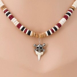 Grass Shack Trading Shark Tooth Skull Crossbones Coconut Beads 8mm Necklaces 20" OBX Surf  7043-08ST