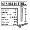 (10 Sets) 1/4-20x2 Stainless Steel Hex Head Screws Bolts, Nuts,