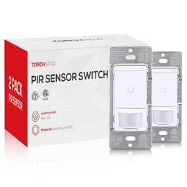 TORCHSTAR Motion Sensor Light Switch, 5Amp PIR Sensor Switch with Occupancy/Vacancy Options, Single-Pole, 600W HAL/INC, 200W LED/CFL, ETL & FCC Listed, Pack of 2
