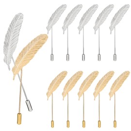 SUPERFINDINGS 12Pcs 2 Colors Feather Brooch Pin Lapel Metal Feather Scarf Brooch Safety Pin Retro Brooch Clothing Accessories for Men Women Wedding Formal Occasions Dresses Sweaters