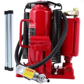 LSAILON 12 Ton Capacity Pneumatic Air Hydraulic Bottle Jack with Manual Hand Pump - Red