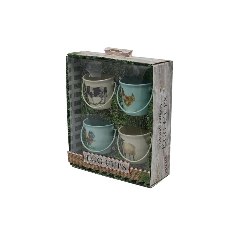 Set of 4 Metal Farm Friend Bucket Design Cockerel Handle