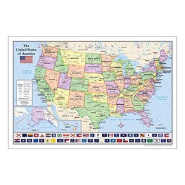 American Geographics United States (USA) Map with State Flags for Kids (36" x 24" Laminated)