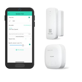 YoLink LoRa Smart Door Sensor Starter Kit: SpeakerHub Audio Hub & Door Sensor - Up to 1/4 Mile Range, Door Left-Open Reminders, up to 5 Year Batteries, Alexa, IFTTT, Home Assistant (2.4GHz WiFi Reqd)